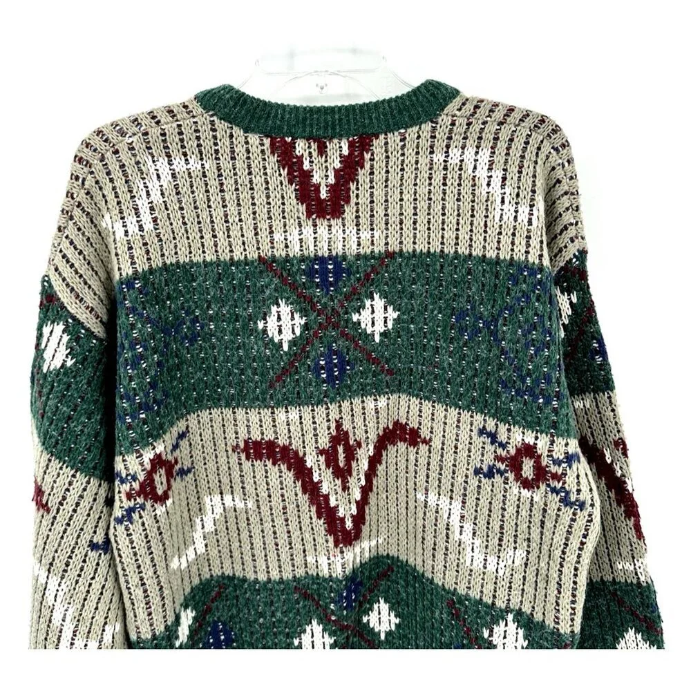 vintage 90s CREWNECK GRAPHIC PRINT SWEATER pullover chunky knit retro colorful L